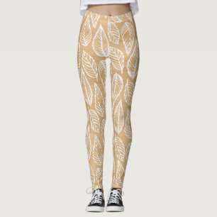 Rustic Wood Struktur med White Löv Mönster Leggings