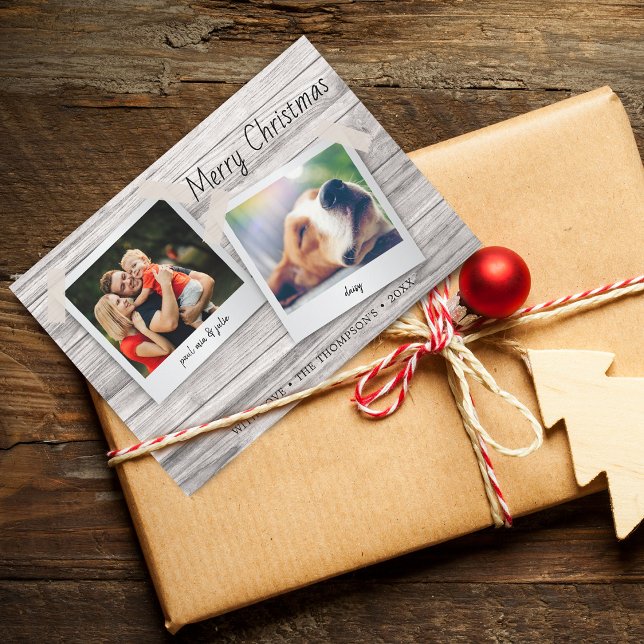 Rustic Wood Struktur Photos Helgdag Card (Rustic Wood Texture Photos Holiday Card)