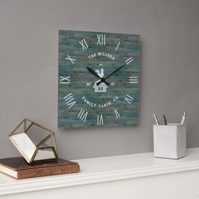 Rustic Wood Struktur Roman Numerals Farm House 2 Fyrkantig Klocka (Kontor)