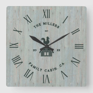 Rustic Wood Struktur Roman Numerals Farm House 3 Fyrkantig Klocka