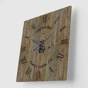 Rustic Wood Struktur Roman Numerals Farm House Fyrkantig Klocka