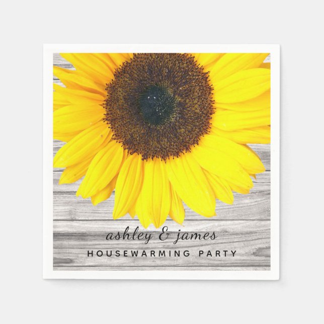 Rustic Wood Struktur Solros Party Papper Pappersservett (Framsidan)