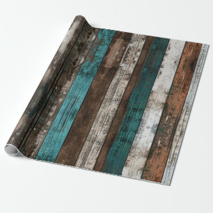 Rustic Wood Struktur Teal and Brown Decoupage Presentpapper