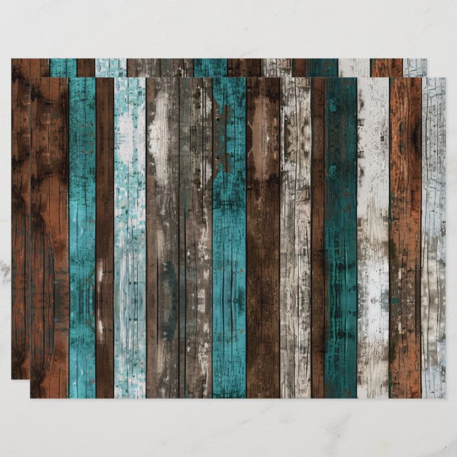 Rustic Wood Struktur Teal and Brown Scrapbook Papp (Fram/baksida)