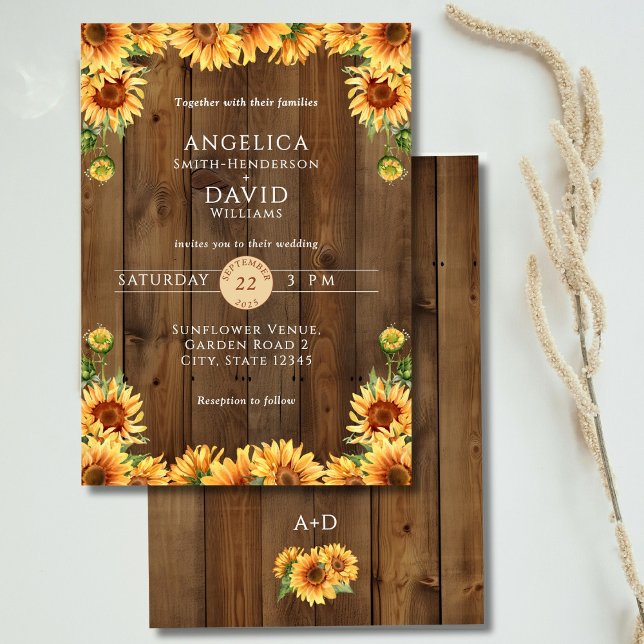 Rustic Wood Sunflower Wedding Invitation Inbjudningar (Skapare uppladdad)