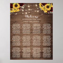 Rustic Wood Sunrows Burgundy Seatschdiagram Poster