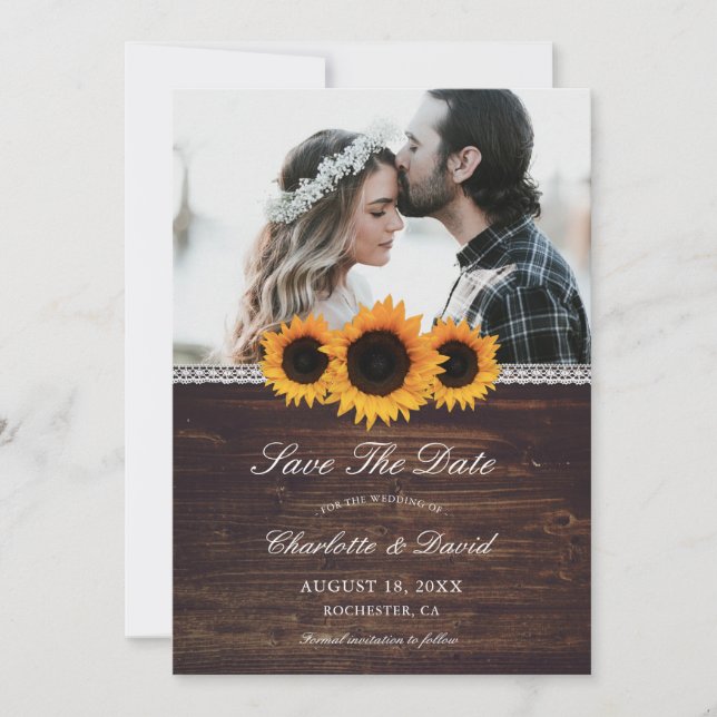 Rustic Wood & Sunsun Save Date Photo Cards Spara Datumet (Framsida)