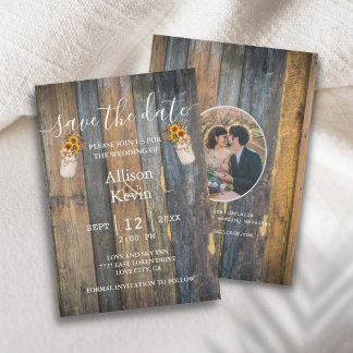 Rustic Wood Sunsun Save the Date Fall Wedn N Inbjudningar