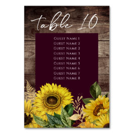 Rustic Wood Sunwers Bröllop Bordsnummer List