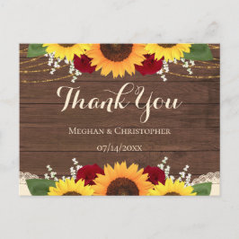 Rustic Wood Sunwers Röd ros Bröllop Tack Vykort