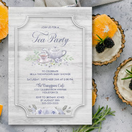 Rustic Wood Tea Party Baby Shower Inbjudningar