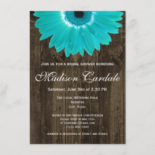 Rustic Wood Teal Daisy Inbjudningskort för möhippa