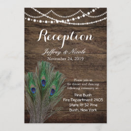 Rustic Wood Teal Feather Peacock Bröllop Card Inbjudningar