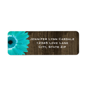 Rustic Wood Teal Gerber Daisy Adressetiketter Returadress Etikett