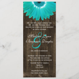 Rustic Wood Teal Gerber Daisy bröllop Inbjudningar