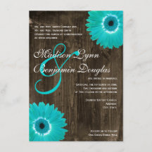 Rustic Wood Teal Gerber Daisy bröllop