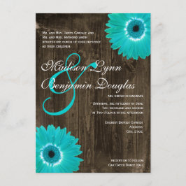 Rustic Wood Teal Gerber Daisy bröllop Inbjudningar