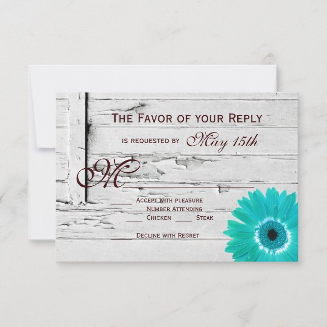 Rustic Wood Teal Gerber Daisy Bröllop OSA Cards (Framsida)