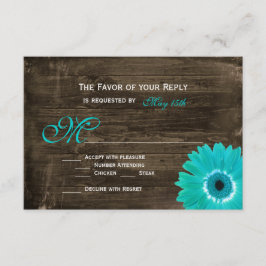 Rustic Wood Teal Gerber Daisy Bröllop OSA Cards