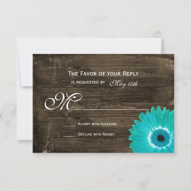 Rustic Wood Teal Gerber Daisy Bröllop OSA Cards (Framsida)