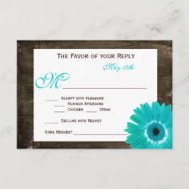 Rustic Wood Teal Gerber Daisy Bröllop OSA Cards Kort