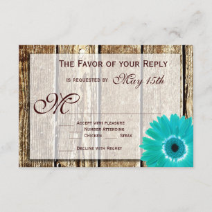 Rustic Wood Teal Gerber Daisy Bröllop OSA Cards Kort