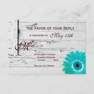 Rustic Wood Teal Gerber Daisy Bröllop OSA Cards Kort