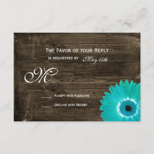 Rustic Wood Teal Gerber Daisy Bröllop OSA Cards Kort