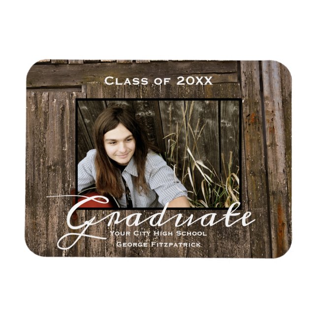 Rustic Wood Template High School Studenten Magnet (Horisontell)