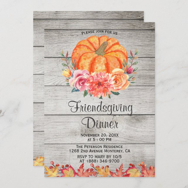 Rustic Wood Thanksgiving Friendsgiving-inbjudan Inbjudningar (Fram/baksida)