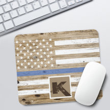 Rustic Wood Thin Blue Line USA flagga Monogram