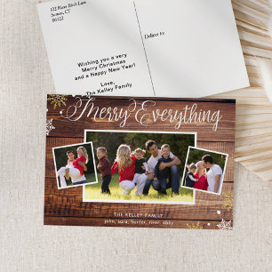 Rustic Wood Three Photo Helgdag Postcard Vykort