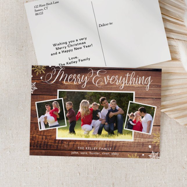 Rustic Wood Three Photo Helgdag Postcard Vykort (Skapare uppladdad)