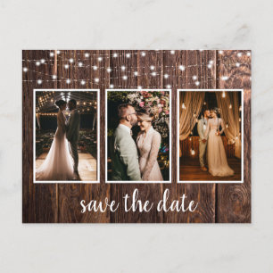 Rustic Wood Three Photo Ljus Spara datum Vykort
