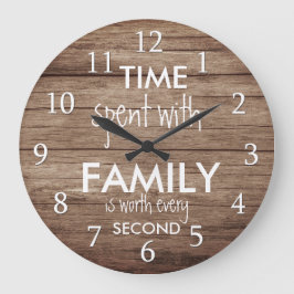 Rustic Wood Time with Family Quote Farmhouse Stor Klocka