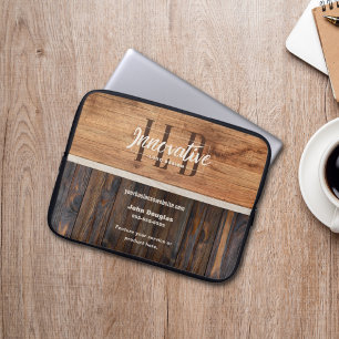 Rustic Wood Tone Business Logotyp Laptop Fodral