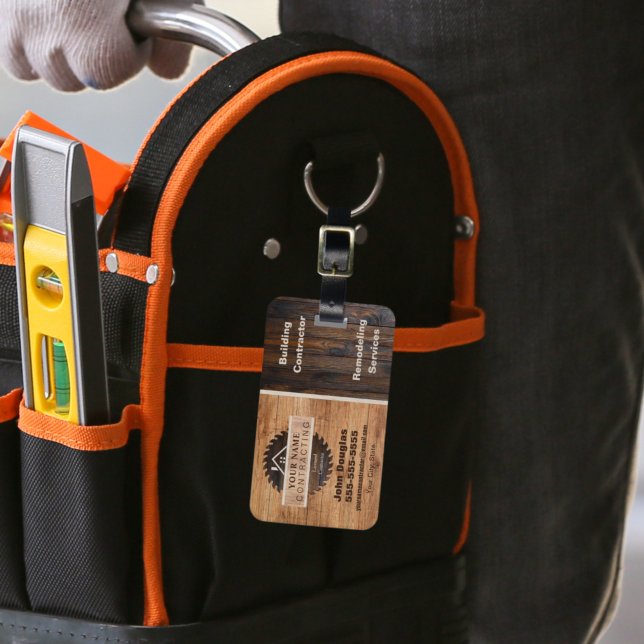 Rustic Wood Tone Contracor Logotyp Verktyg Bag Mär Bagagebricka (Skapare uppladdad)