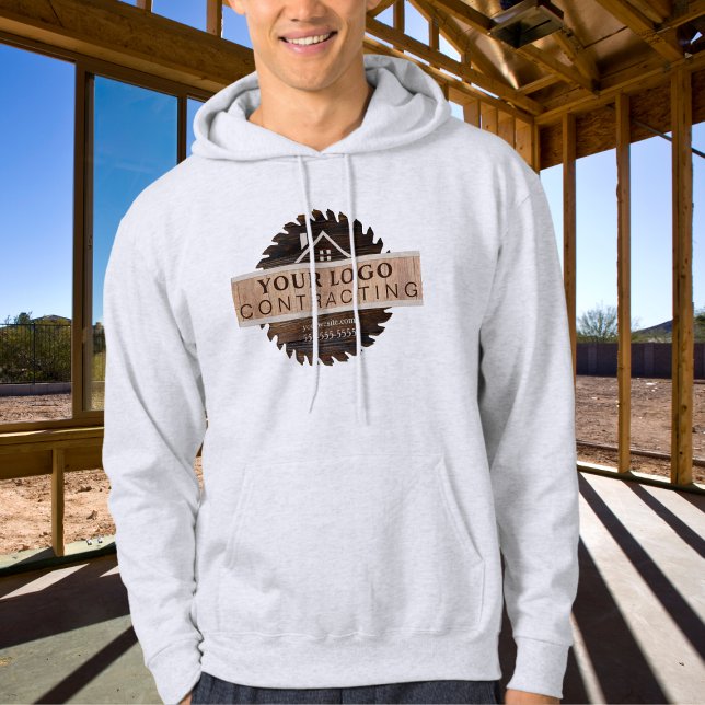 Rustic Wood Tone Contraktor Logotyp Drag över Hood Hoodie (Skapare uppladdad)