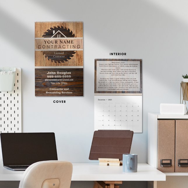 Rustic Wood Tone Contraktorers Logotyp Kalender (Skapare uppladdad)