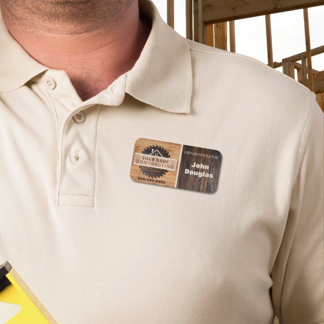 Rustic Wood Tone Contraktorers Logotyp Namnbricka (Skapare uppladdad)