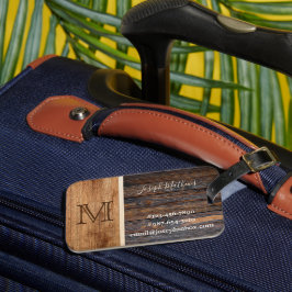 Rustic Wood Tone Monogram Bagagebricka