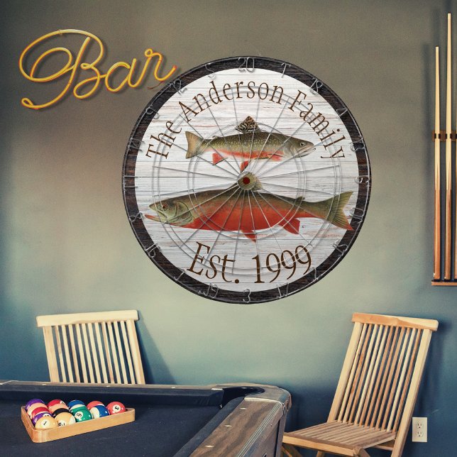 Rustic Wood tone Monogram Flygfiske Brook Trout Darttavla (Skapare uppladdad)