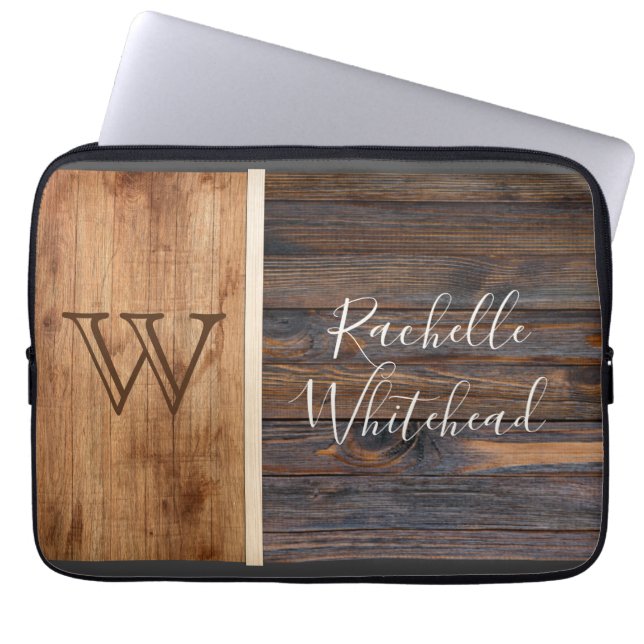 Rustic Wood Tone Monogram Laptop Fodral (Framsidan)