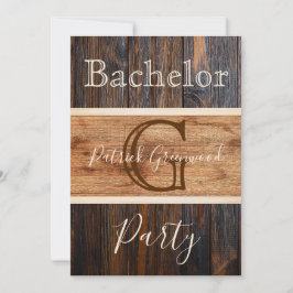 Rustic Wood Tone Monogram Rand Bachelor Party Inbjudningar