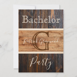 Rustic Wood Tone Monogram Rand Bachelor Party Inbjudningar