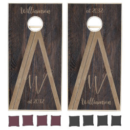 Rustic Wood Tone Monogram Triangle Design