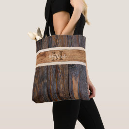 Rustic Wood Tone Monogram Vågrät Rand Tygkasse