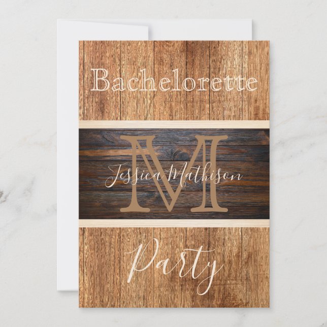 Rustic Wood Tone Rand Bachelorette Party Inbjudningar (Framsida)