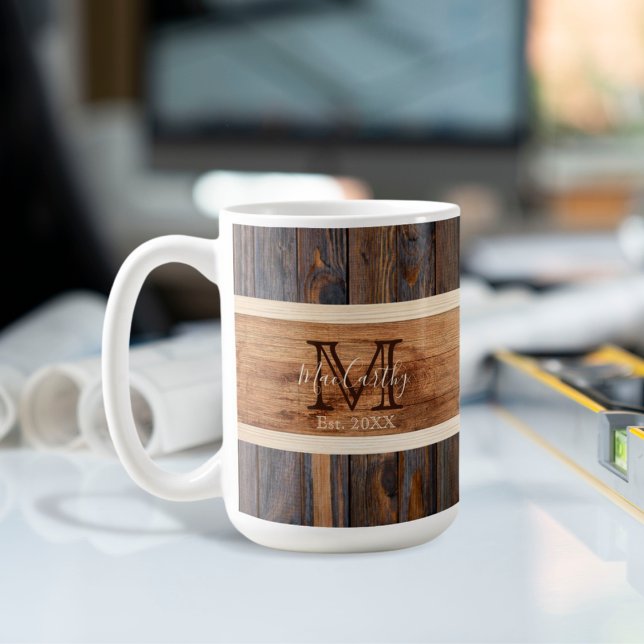 Rustic Wood Tone Rand Brown Kaffemugg (Skapare uppladdad)