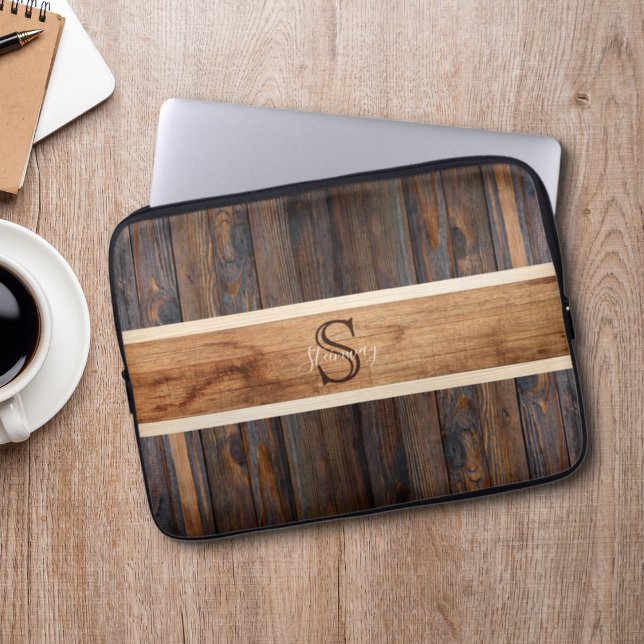 Rustic Wood Tone Rand Brown Laptop Fodral (Skapare uppladdad)